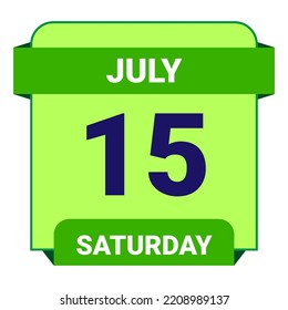 15 July, Saturday. Date template. Useful design for calendar or event promotion. Vector illustration EPS 10 File. Isolated on white background.