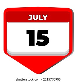 15 July vector icon calendar day. 15 date of July. Fifteenth day of July. 15th date number. 15 day calendar. Fifteen date. Turkey Democracy and National Unity