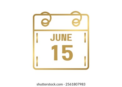 15 June calendar icon text page monthly web design on golden and white background vector, icon, or illustration with the month of June 15