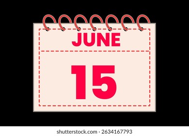 15 June calendar icon text page monthly web design on red, rose and black background vector, icon, or illustration with the month of June 15