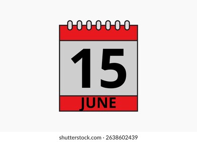 15 June calendar icon text page monthly web design on red, black and white background vector, icon, or illustration with the month of June 15