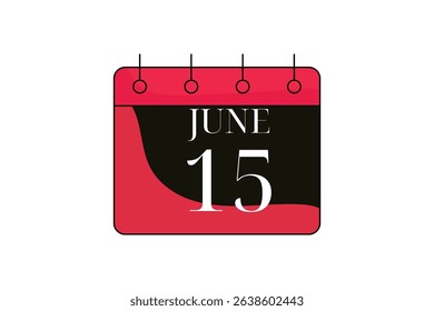 15 June calendar icon text page monthly web design on red, black and white background vector, icon, or illustration with the month of June 15