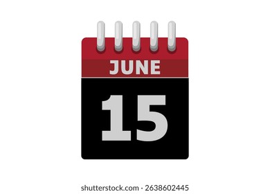 15 June calendar icon text page monthly web design on red, black and white background vector, icon, or illustration with the month of June 15