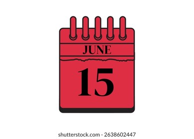 15 June calendar icon text page monthly web design on red, black and white background vector, icon, or illustration with the month of June 15