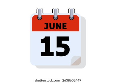 15 June calendar icon text page monthly web design on red, black and white background vector, icon, or illustration with the month of June 15