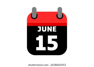 15 June calendar icon text page monthly web design on red, black and white background vector, icon, or illustration with the month of June 15