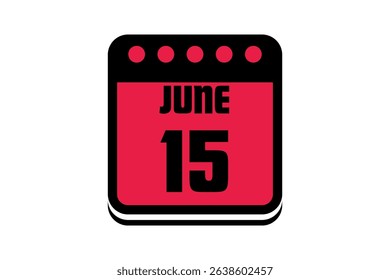 15 June calendar icon text page monthly web design on red, black and white background vector, icon, or illustration with the month of June 15