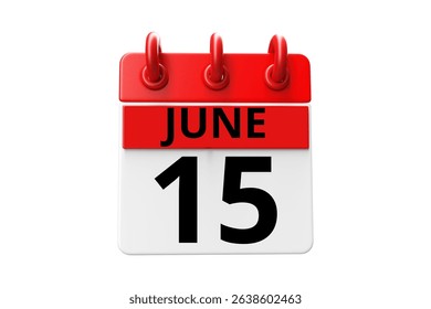 15 June calendar icon text page monthly web design on red, black and white background vector, icon, or illustration with the month of June 15