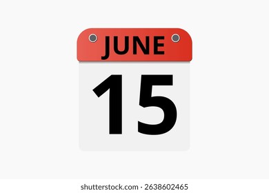 15 June calendar icon text page monthly web design on red, black and white background vector, icon, or illustration with the month of June 15