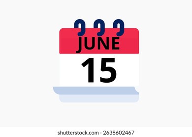 15 June calendar icon text page monthly web design on red, black and white background vector, icon, or illustration with the month of June 15