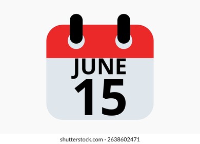 15 June calendar icon text page monthly web design on red, black and white background vector, icon, or illustration with the month of June 15