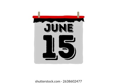 15 June calendar icon text page monthly web design on red, black and white background vector, icon, or illustration with the month of June 15