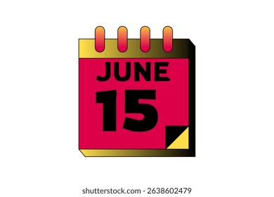 15 June calendar icon text page monthly web design on red, black and white background vector, icon, or illustration with the month of June 15