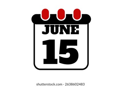 15 June calendar icon text page monthly web design on red, black and white background vector, icon, or illustration with the month of June 15