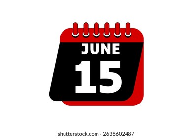 15 June calendar icon text page monthly web design on red, black and white background vector, icon, or illustration with the month of June 15