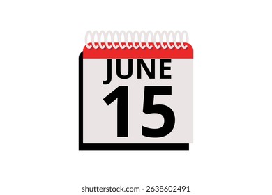 15 June calendar icon text page monthly web design on red, black and white background vector, icon, or illustration with the month of June 15