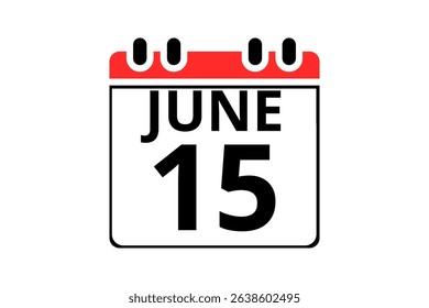 15 June calendar icon text page monthly web design on red, black and white background vector, icon, or illustration with the month of June 15