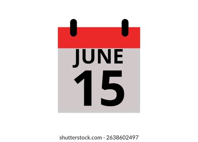 15 June calendar icon text page monthly web design on red, black and white background vector, icon, or illustration with the month of June 15