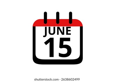 15 June calendar icon text page monthly web design on red, black and white background vector, icon, or illustration with the month of June 15