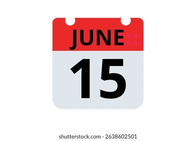 15 June calendar icon text page monthly web design on red, black and white background vector, icon, or illustration with the month of June 15