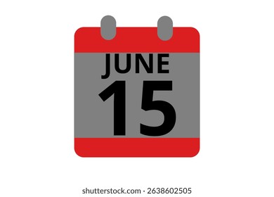 15 June calendar icon text page monthly web design on red, black and white background vector, icon, or illustration with the month of June 15