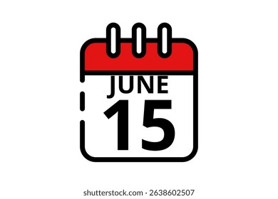 15 June calendar icon text page monthly web design on red, black and white background vector, icon, or illustration with the month of June 15