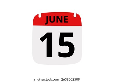 15 June calendar icon text page monthly web design on red, black and white background vector, icon, or illustration with the month of June 15