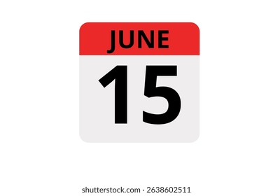 15 June calendar icon text page monthly web design on red, black and white background vector, icon, or illustration with the month of June 15
