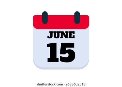 15 June calendar icon text page monthly web design on red, black and white background vector, icon, or illustration with the month of June 15