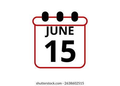 15 June calendar icon text page monthly web design on red, black and white background vector, icon, or illustration with the month of June 15
