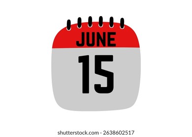 15 June calendar icon text page monthly web design on red, black and white background vector, icon, or illustration with the month of June 15