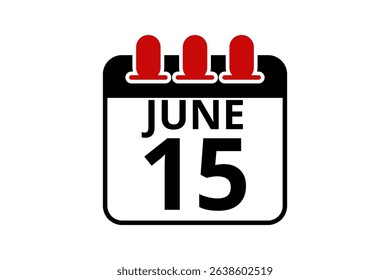 15 June calendar icon text page monthly web design on red, black and white background vector, icon, or illustration with the month of June 15