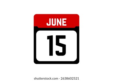 15 June calendar icon text page monthly web design on red, black and white background vector, icon, or illustration with the month of June 15
