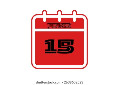 15 June calendar icon text page monthly web design on red, black and white background vector, icon, or illustration with the month of June 15