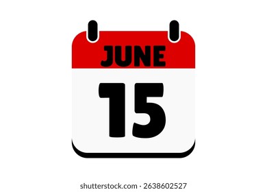 15 June calendar icon text page monthly web design on red, black and white background vector, icon, or illustration with the month of June 15