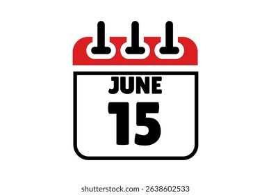 15 June calendar icon text page monthly web design on red, black and white background vector, icon, or illustration with the month of June 15