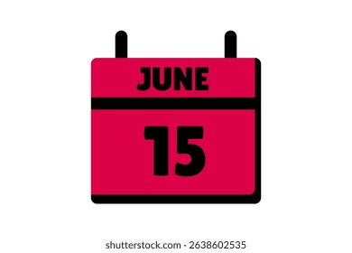 15 June calendar icon text page monthly web design on red, black and white background vector, icon, or illustration with the month of June 15