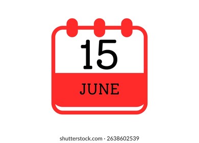 15 June calendar icon text page monthly web design on red, black and white background vector, icon, or illustration with the month of June 15