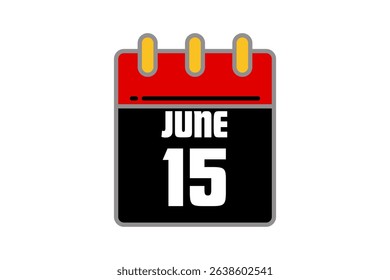 15 June calendar icon text page monthly web design on red, black and white background vector, icon, or illustration with the month of June 15