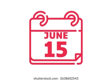 15 June calendar icon text page monthly web design on red, black and white background vector, icon, or illustration with the month of June 15