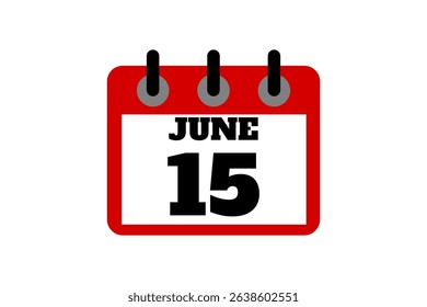 15 June calendar icon text page monthly web design on red, black and white background vector, icon, or illustration with the month of June 15