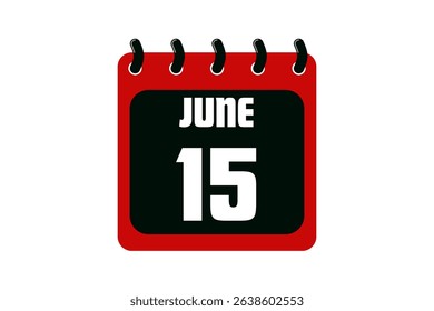 15 June calendar icon text page monthly web design on red, black and white background vector, icon, or illustration with the month of June 15