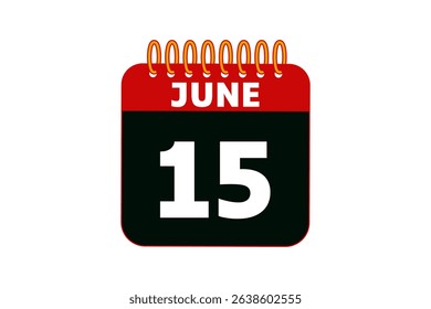 15 June calendar icon text page monthly web design on red, black and white background vector, icon, or illustration with the month of June 15