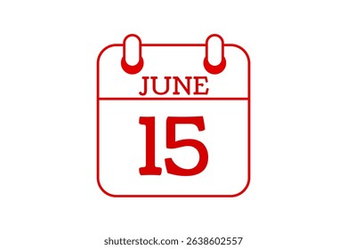 15 June calendar icon text page monthly web design on red, black and white background vector, icon, or illustration with the month of June 15