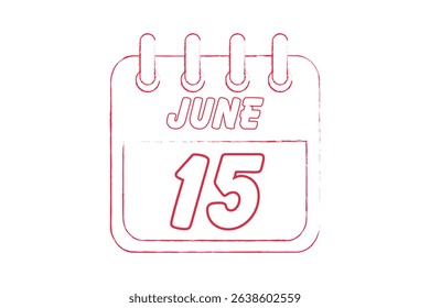 15 June calendar icon text page monthly web design on red, black and white background vector, icon, or illustration with the month of June 15