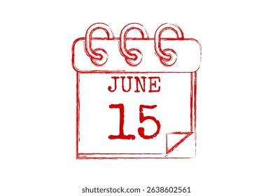 15 June calendar icon text page monthly web design on red, black and white background vector, icon, or illustration with the month of June 15