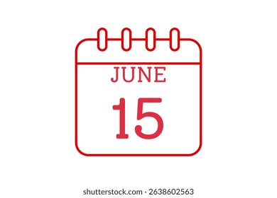 15 June calendar icon text page monthly web design on red, black and white background vector, icon, or illustration with the month of June 15