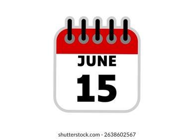 15 June calendar icon text page monthly web design on red, black and white background vector, icon, or illustration with the month of June 15
