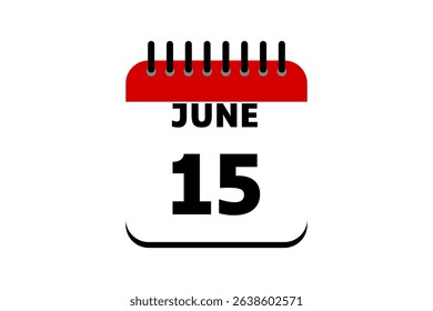15 June calendar icon text page monthly web design on red, black and white background vector, icon, or illustration with the month of June 15
