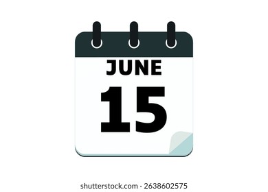 15 June calendar icon text page monthly web design on red, black and white background vector, icon, or illustration with the month of June 15